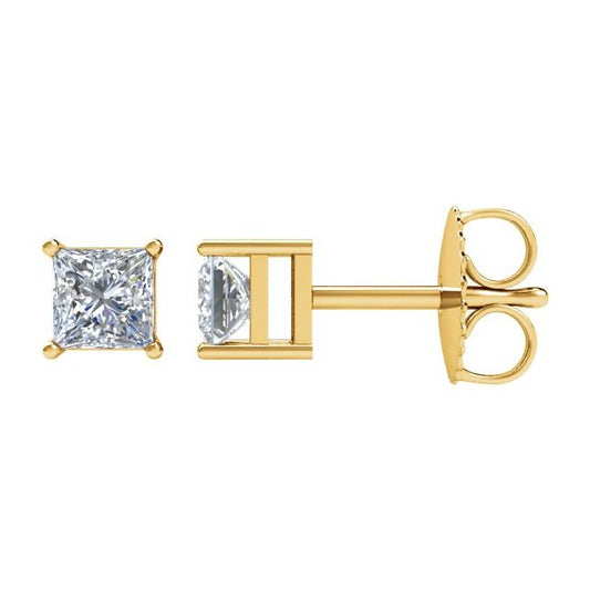 14K Yellow Gold Square Pair 2.25 X 2.25Mm Si2-Si3, G-H Friction 4-Prong Polished 1/6 Ctw Natural Diamond Earrings