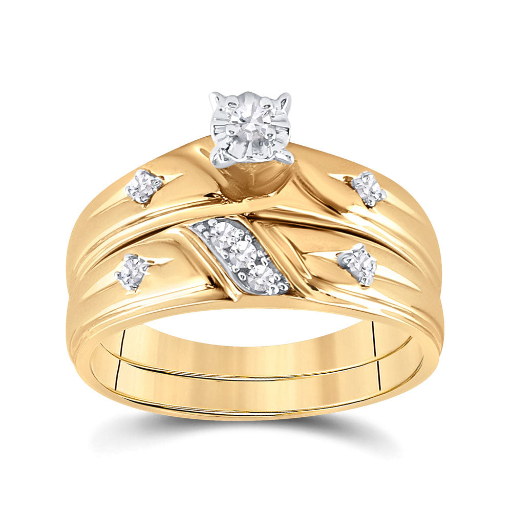 14K Yellow Gold His Hers Round Diamond Cross Matching Wedding Set 1/5 Cttw, Womens Size: 5-10, Mens Size: 7-13