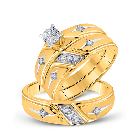 14K Yellow Gold His Hers Round Diamond Cross Matching Wedding Set 1/5 Cttw, Womens Size: 5-10, Mens Size: 7-13