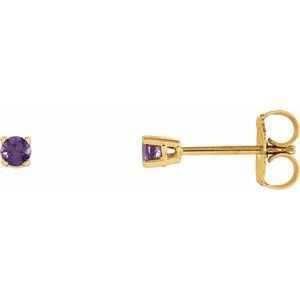14K Yellow Gold Round Shape 2.5 Mm Natural Amethyst 4-Prong Stud Earrings