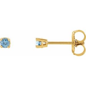 14K Yellow Gold Round Shape 2.5 Mm Natural Aquamarine 4-Prong Stud Earrings