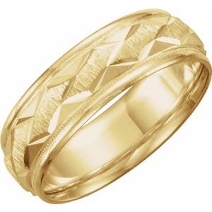 14K Yellow Gold 7 Mm Polished Design Band Size 11.5
