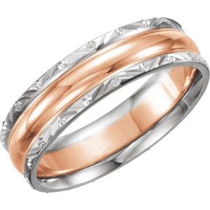 14K White/Rose/White Gold 6 Mm Polished Design-Engraved Comfort-Fit Band Size 10