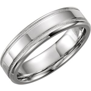 14K White Gold 6 Mm Polished Milgrain Flat Edge Band Size 10