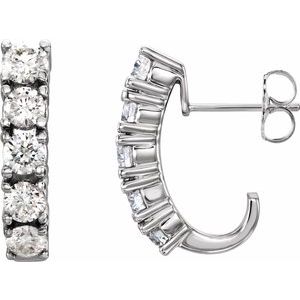 14K White Gold Round 3.6 Mm 1 1/2 Ctw Lab Grown Diamond J-Hoop Earrings