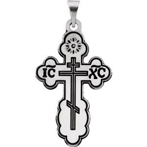 14K White Gold 26 X 17 Mm Polished Orthodox Cross Pendant With Black Inlay