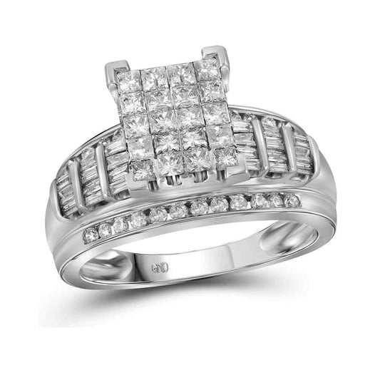 14K Yellow Or White Gold  Princess Diamond Cluster Bridal Wedding Engagement Ring 2 Cttw, Womens Size: 5-10