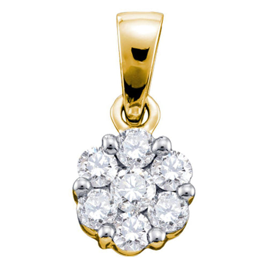 14K Yellow Gold Womens Round Diamond Flower Cluster Pendant 1/4 Cttw, Length: 0.5 In, Width: 0.24 In