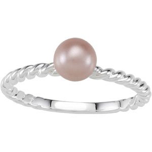 Sterling Silver Pearl 6 Mm Imitation Pink Pearl Rope Stackable Ring Size 7