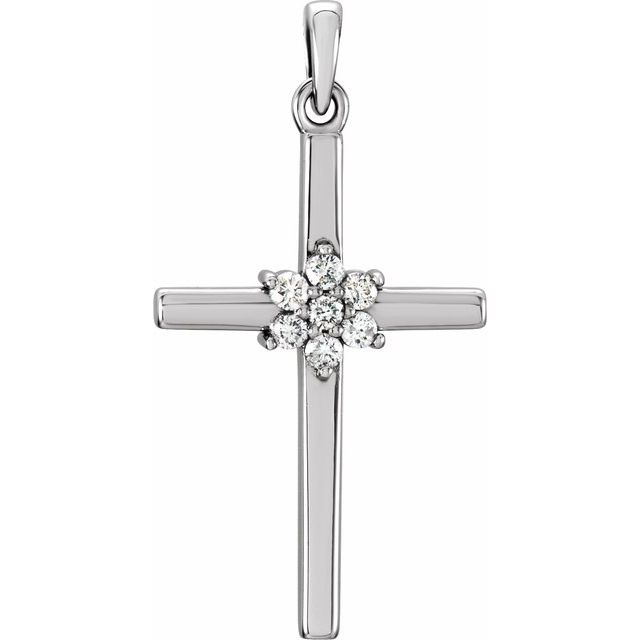 14K White Gold Round  1.5Mm I1, G-H Polished 1/10 Ctw Natural Diamond Cross Pendant