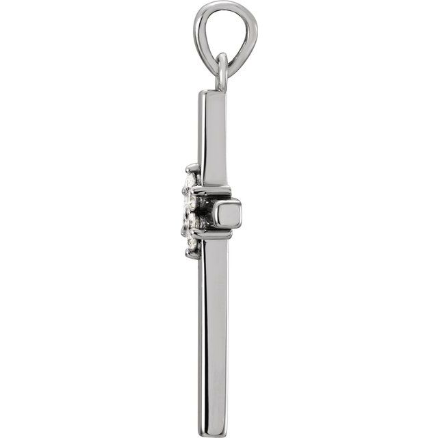 14K White Gold Round  1.5Mm I1, G-H Polished 1/10 Ctw Natural Diamond Cross Pendant