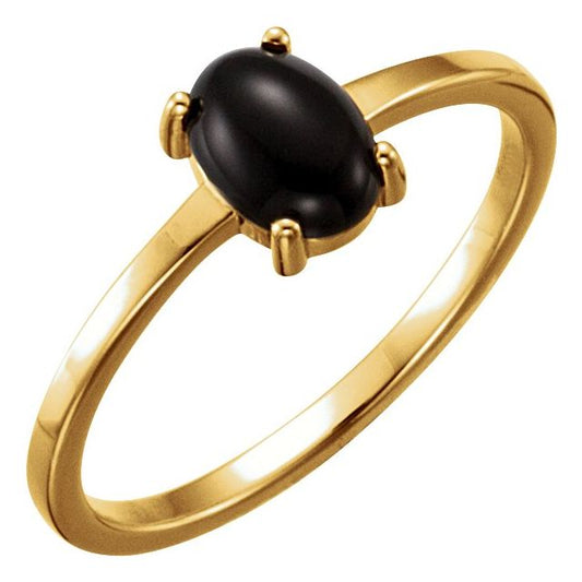14K Yellow Gold Oval 8 X 6 Mm Polished Natural Onyx Cabochon Ring, Size 7