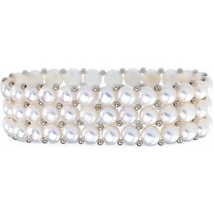 Sterling Silver Pearl 5.0-6.0 Mm  Cultured White Freshwater Pearl Bracelet, Length: 7 In