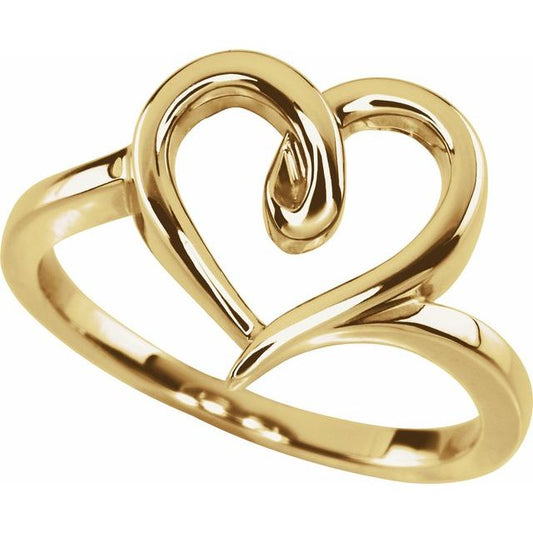 10K Yellow Gold Polished Open Heart Ring, Size 7