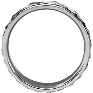 14K Yellow Or White Gold Or Sterling Silver Or Platinum 6.75 mm Milgrain Edge Diagonal Grooved Comfort-Fit Half Round Band