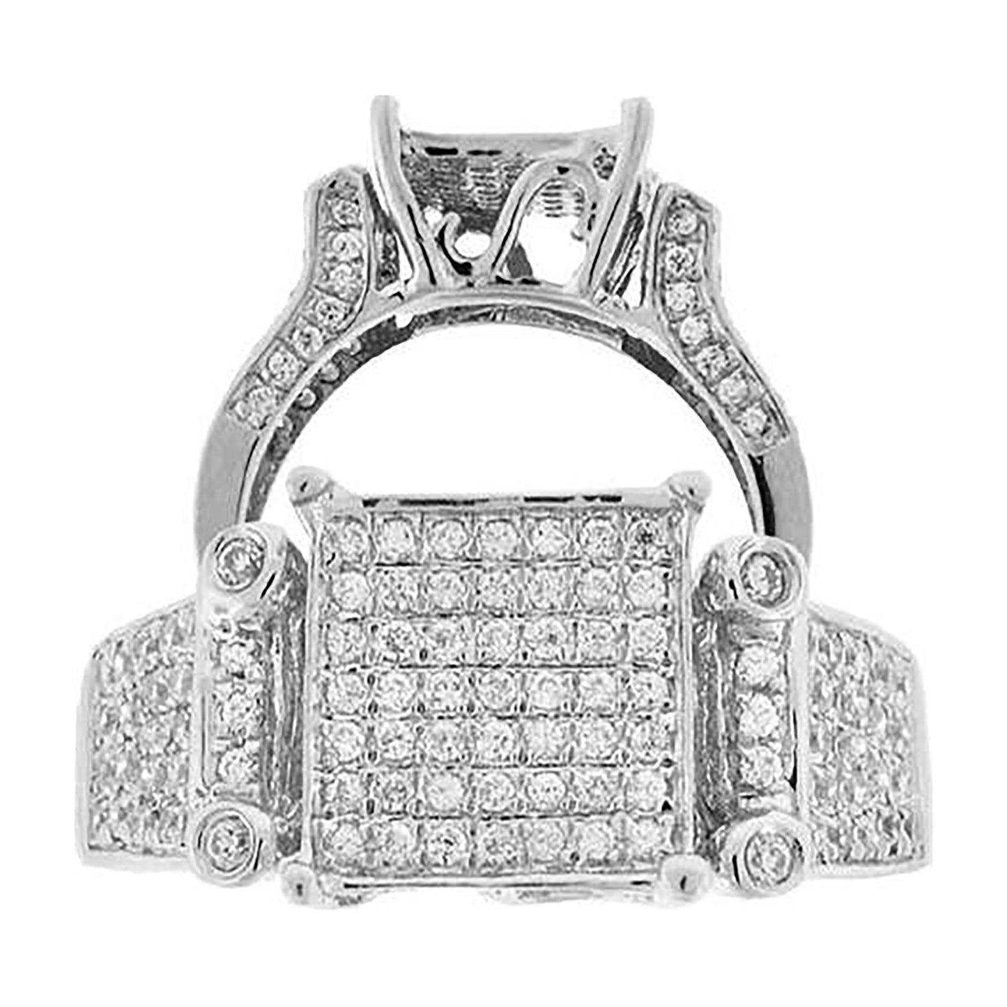 Sterling Silver Womens Cubic-Zirconia Square Face Fashion Bridal Anniversary Wedding Engagement Band Ring
