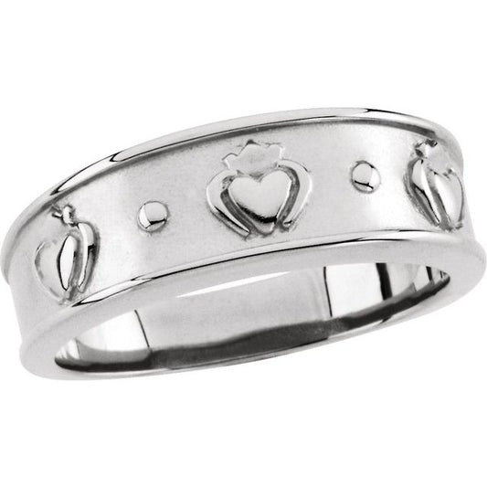Sterling Silver 8.25 Mm Polished Claddagh Band, Size 11
