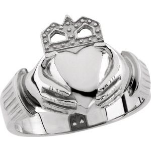10K White Gold Round Polished Claddagh Band Mounting Size 11