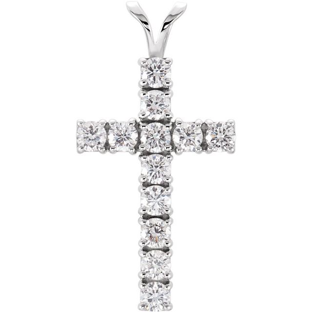14K White Gold Round  3Mm  Si1-Si2, G-H Polished 1 1/4 Ctw Lab-Grown Diamond Cross Pendant