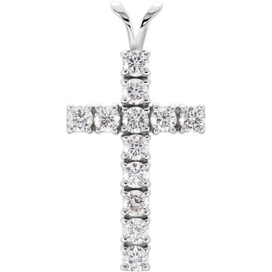 14K White Gold Round  3Mm  Si1-Si2, G-H Polished 1 1/4 Ctw Lab-Grown Diamond Cross Pendant