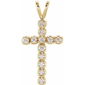 14K Yellow Or White Gold Round 1.3Mm Gh Si1-Si2 Lab Grown Diamond Cross Pendant