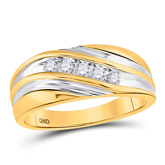 14K Yellow Gold Mens Round Diamond Wedding Band Ring 1/4 Cttw, Mens Size: 7-13