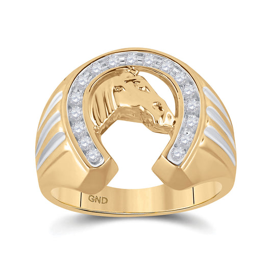 10K Yellow Gold Mens Round Diamond Horseshoe Ring 1/4 Cttw, Mens Size: 7-13
