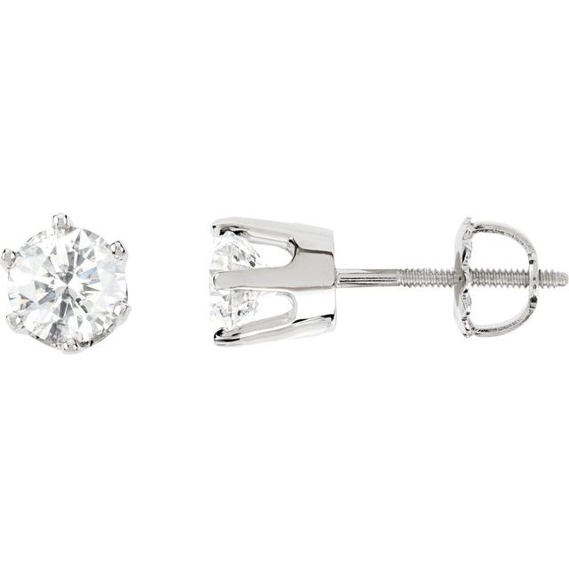 14K White Gold Round Pair 3Mm I1, G-H Threaded 6-Prong Polished Natural Diamond Earrings