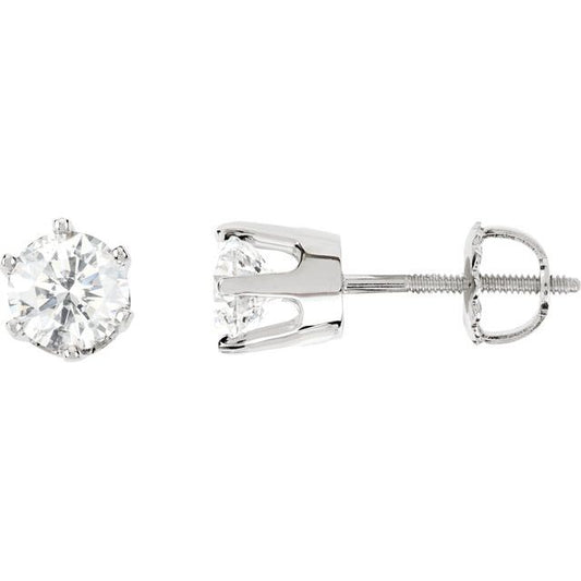 14K White Gold Round Pair 3Mm I1, G-H Threaded 6-Prong Polished Natural Diamond Earrings
