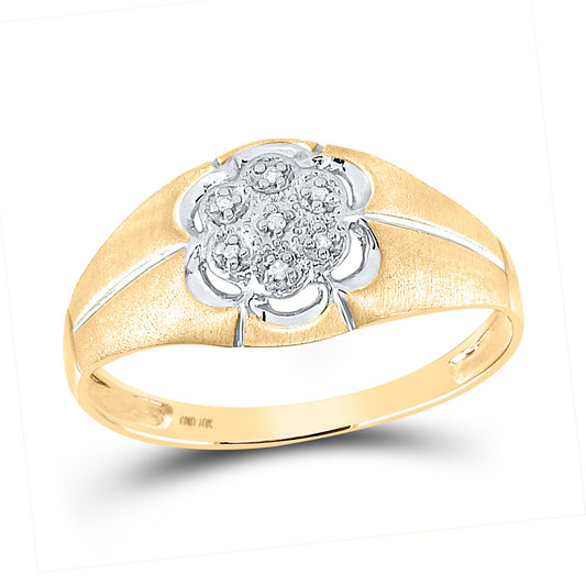 10K Yellow Gold Mens Round Diamond Matte Flower Cluster Ring .02 Cttw, Mens Size: 7-13