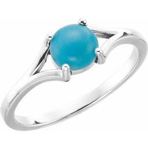 14K White Gold Natural Turquoise Round 6 Mm Polished Natural Turquoise Cabochon Ring Size 7