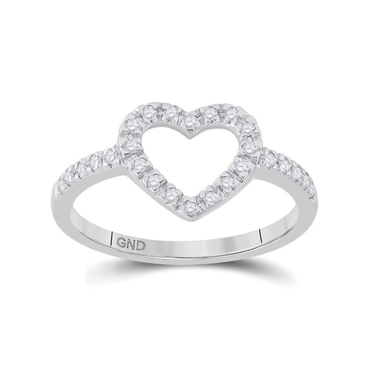10K White Gold Womens Round Diamond Heart Ring 1/5 Cttw, Womens Size: 5-10
