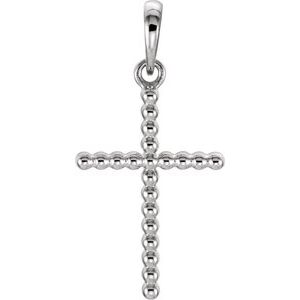 Sterling Silver 17.5 X 12.1 Mm Polished Beaded Cross Pendant