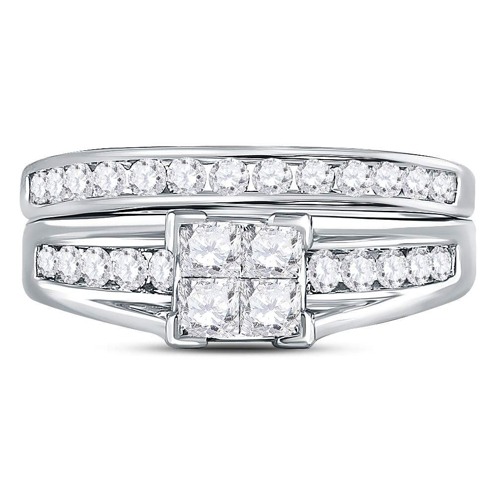 14K White Or Yellow Gold Princess Diamond Bridal Wedding Ring Band Set  - Size 7, Womens Size: 5-10