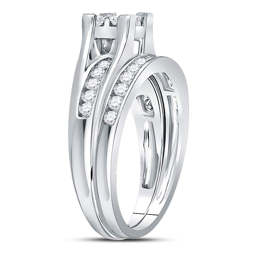 14K White Or Yellow Gold Princess Diamond Bridal Wedding Ring Band Set  - Size 7, Womens Size: 5-10