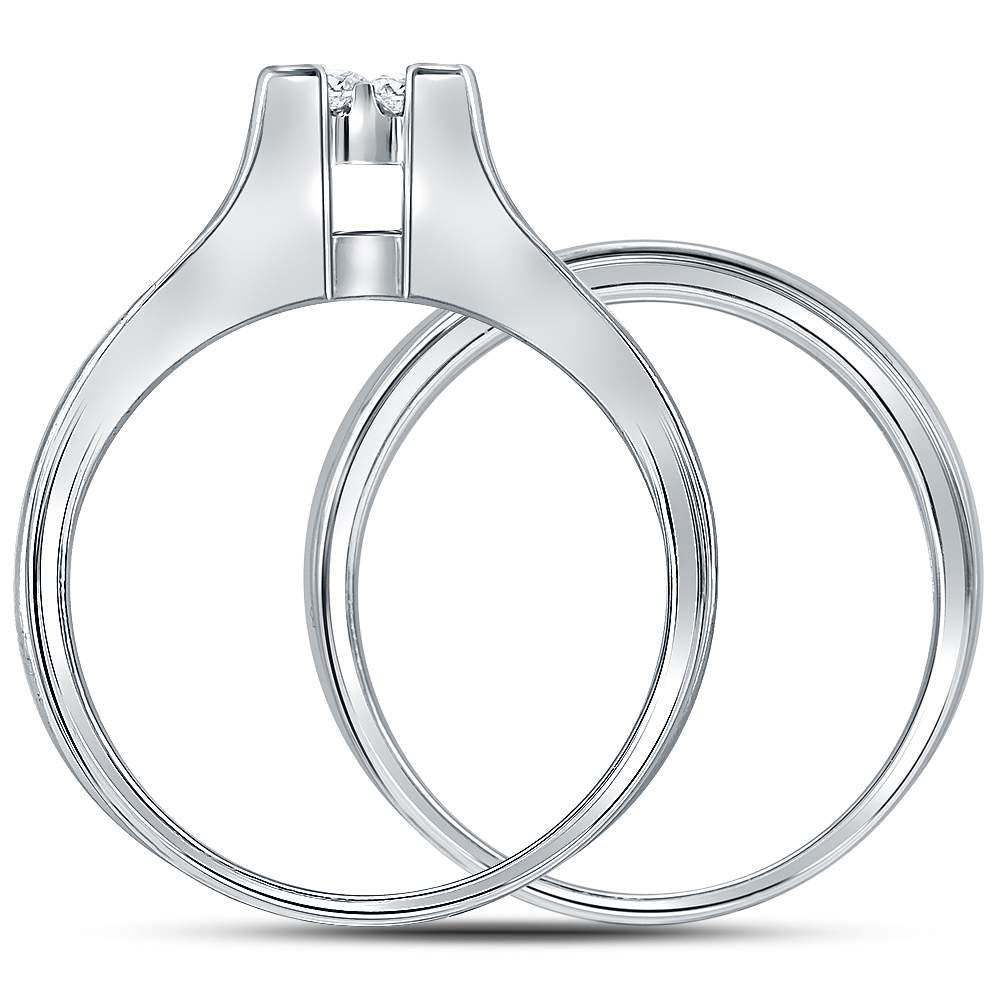 14K White Or Yellow Gold Princess Diamond Bridal Wedding Ring Band Set  - Size 7, Womens Size: 5-10