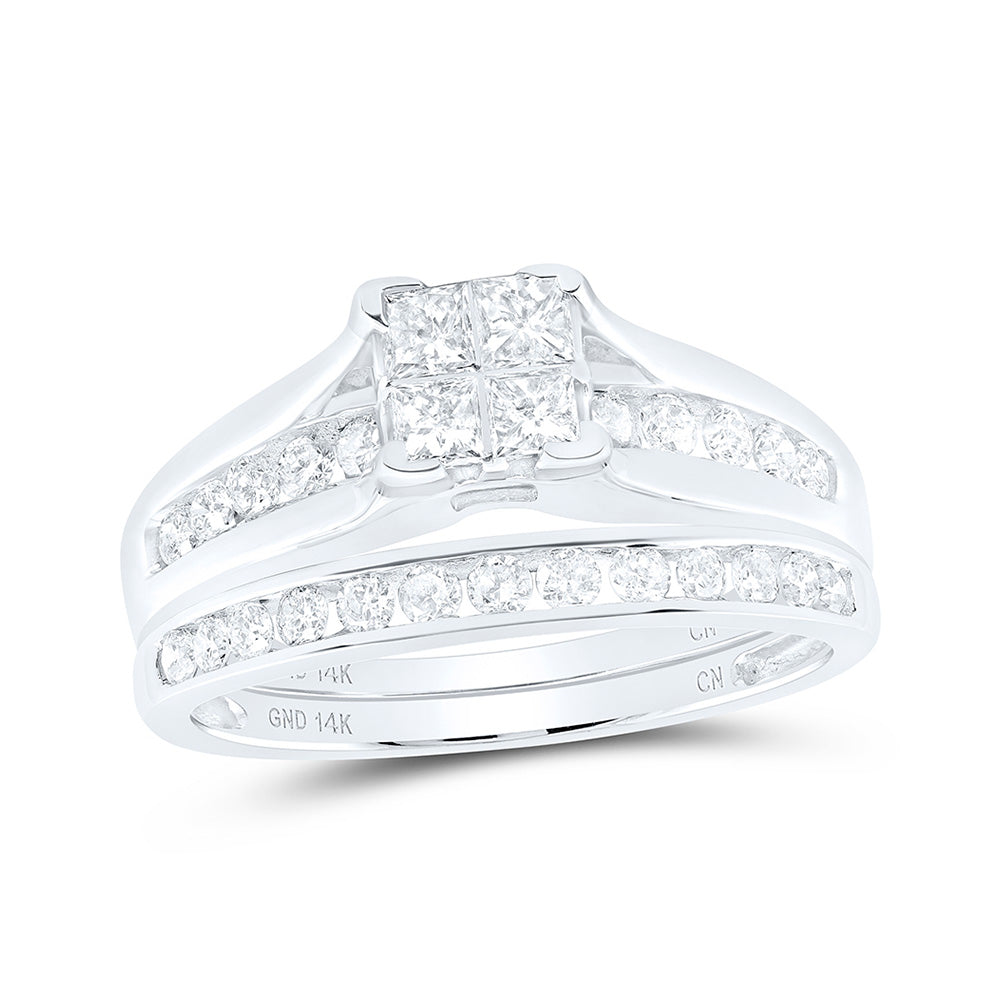14K White Or Yellow Gold Princess Diamond Bridal Wedding Ring Band Set  - Size 7, Womens Size: 5-10