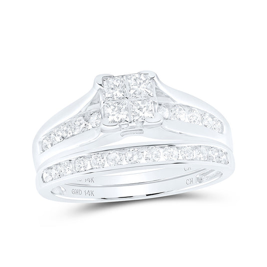 14K White Or Yellow Gold Princess Diamond Bridal Wedding Ring Band Set  - Size 7, Womens Size: 5-10