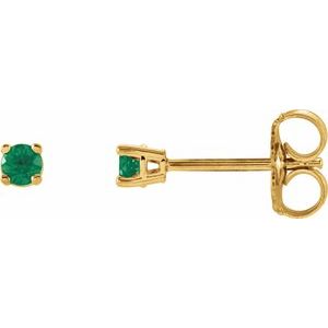 14K Yellow Gold Round Shape 2.5 Mm Natural Emerald 4-Prong Stud Earrings