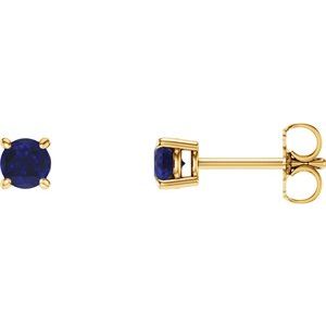 14K Yellow Gold Round Shape 4 Mm Natural Blue Sapphire 4-Prong Stud Earrings