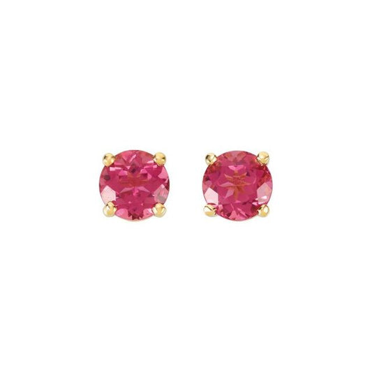 14K Yellow Gold 6 Mm Round Friction Back Polished Natural Pink Tourmaline Earrings