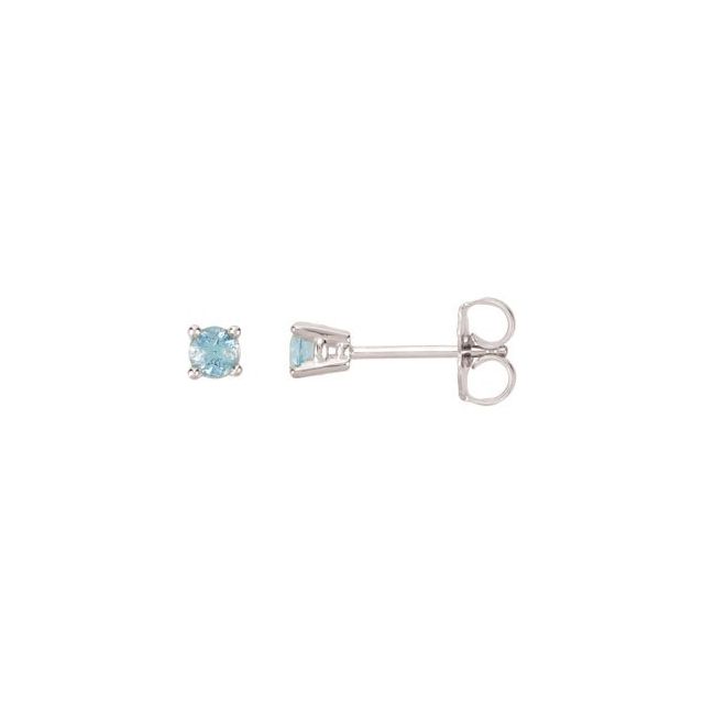 14K White Gold 3 Mm Round Friction Back Polished Natural Blue Aquamarine Earrings