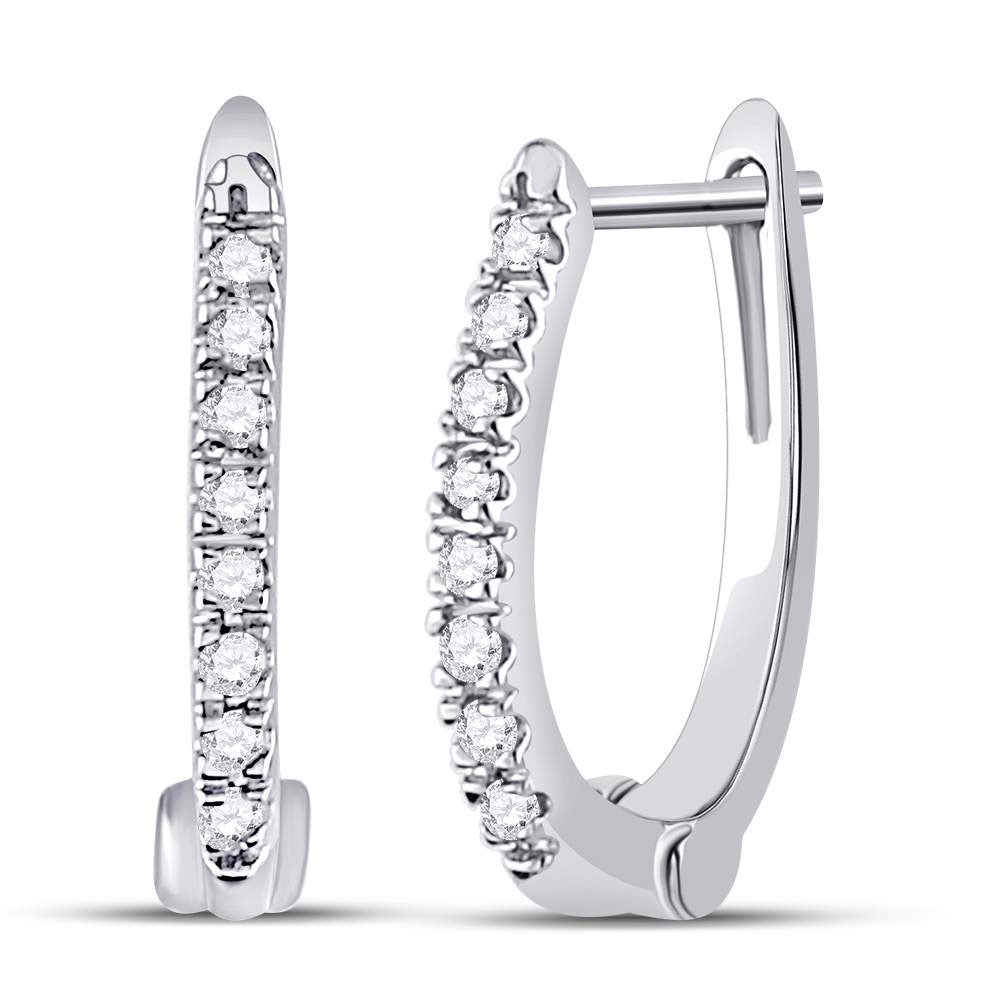 10K White Gold Womens Round Diamond Hoop Earrings 1/12 Cttw, Length: 0.51 In, Width: 0.04 In