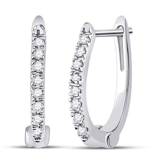 10K White Gold Womens Round Diamond Hoop Earrings 1/12 Cttw, Length: 0.51 In, Width: 0.04 In