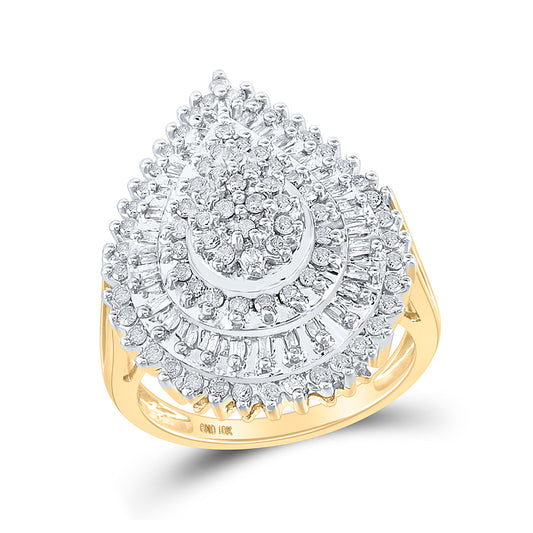 10K Yellow Gold Womens Round Diamond Teardrop Cluster Ring 7/8 Cttw, Womens Size: 5-10