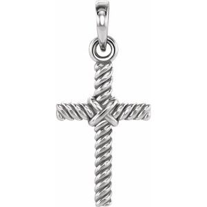 14K White Gold 13.5 X 8.6 Mm Polished Rope Cross Pendant