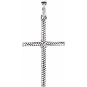14K White Gold 31.9 X 16.2 Mm Polished Rope Cross Pendant