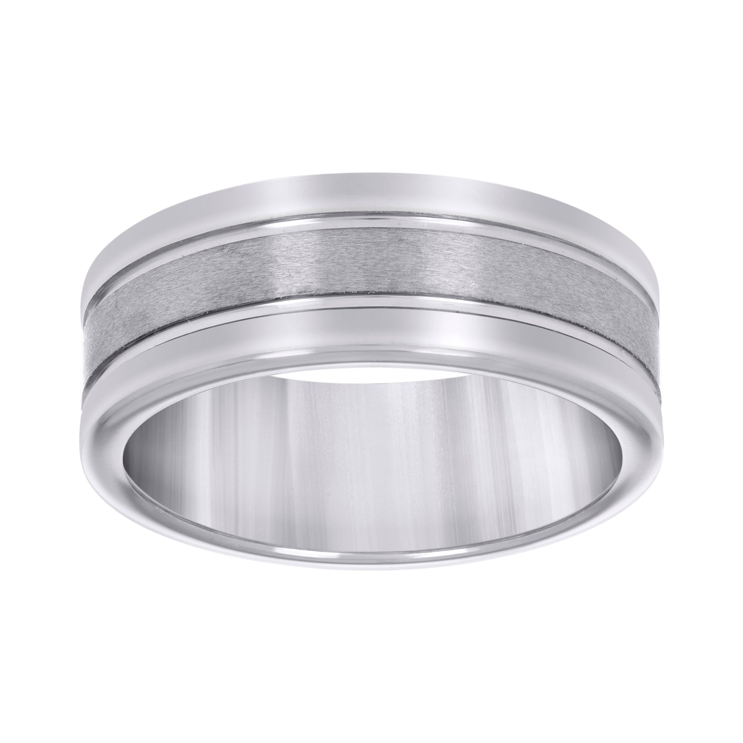 Tungsten Center Brushed with Two Grooves Mens Comfort-fit 8mm Sizes 7 - 15 Bridal Anniversary Engagement Wedding Band