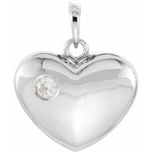 Sterling Silver 20.1 X 16 Mm Polished 1/10 Ct Natural Diamond Heart Pendant