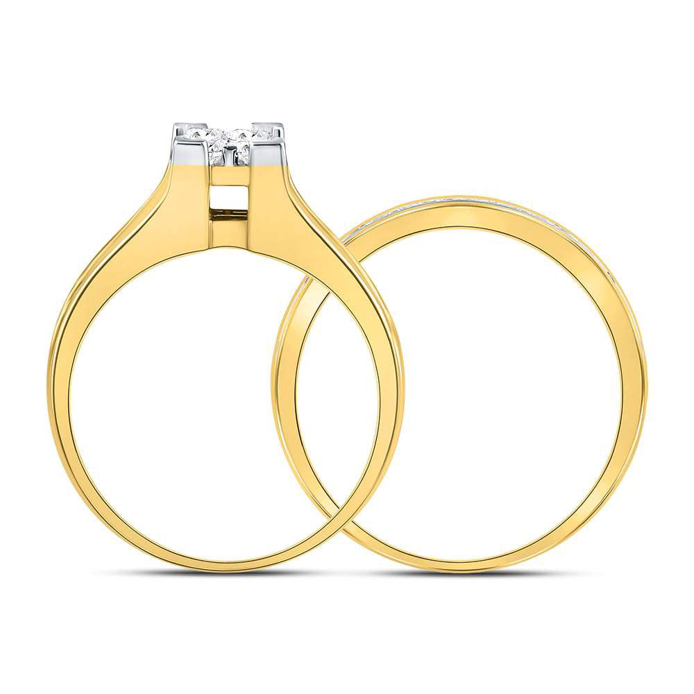14K White Or Yellow Gold Princess Diamond Bridal Wedding Ring Band Set  - Size 7, Womens Size: 5-10
